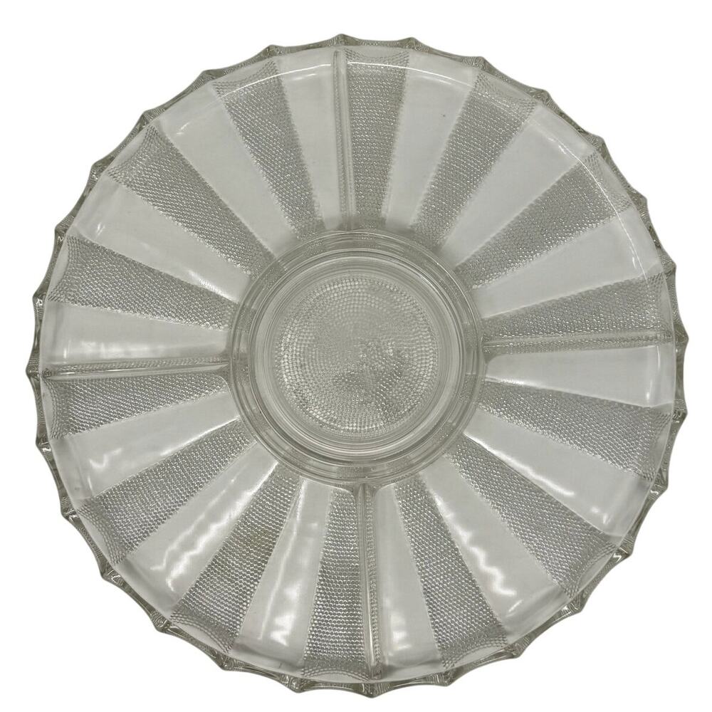 Vintage 50s Jeannette Dewdrop Crystal Divided Relish Tray 13.5”